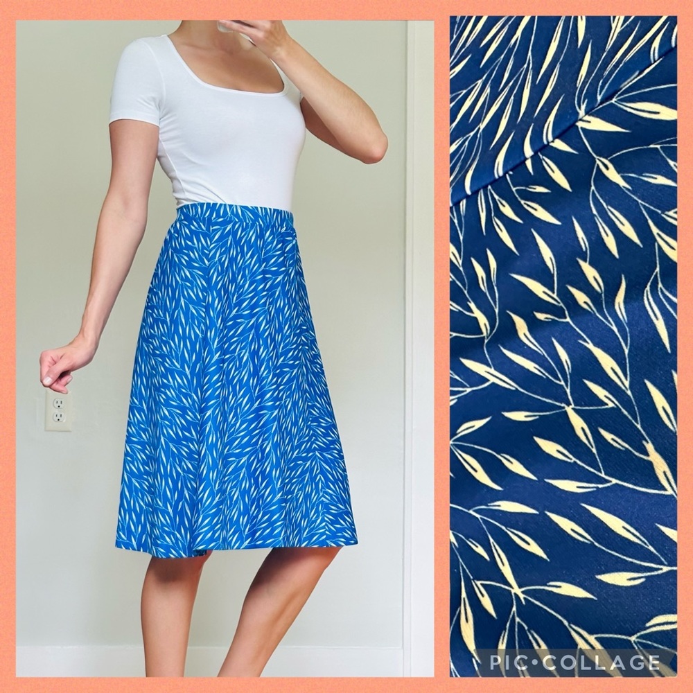 Vintage Royal Blue Vine Pattern A-Line Skirt